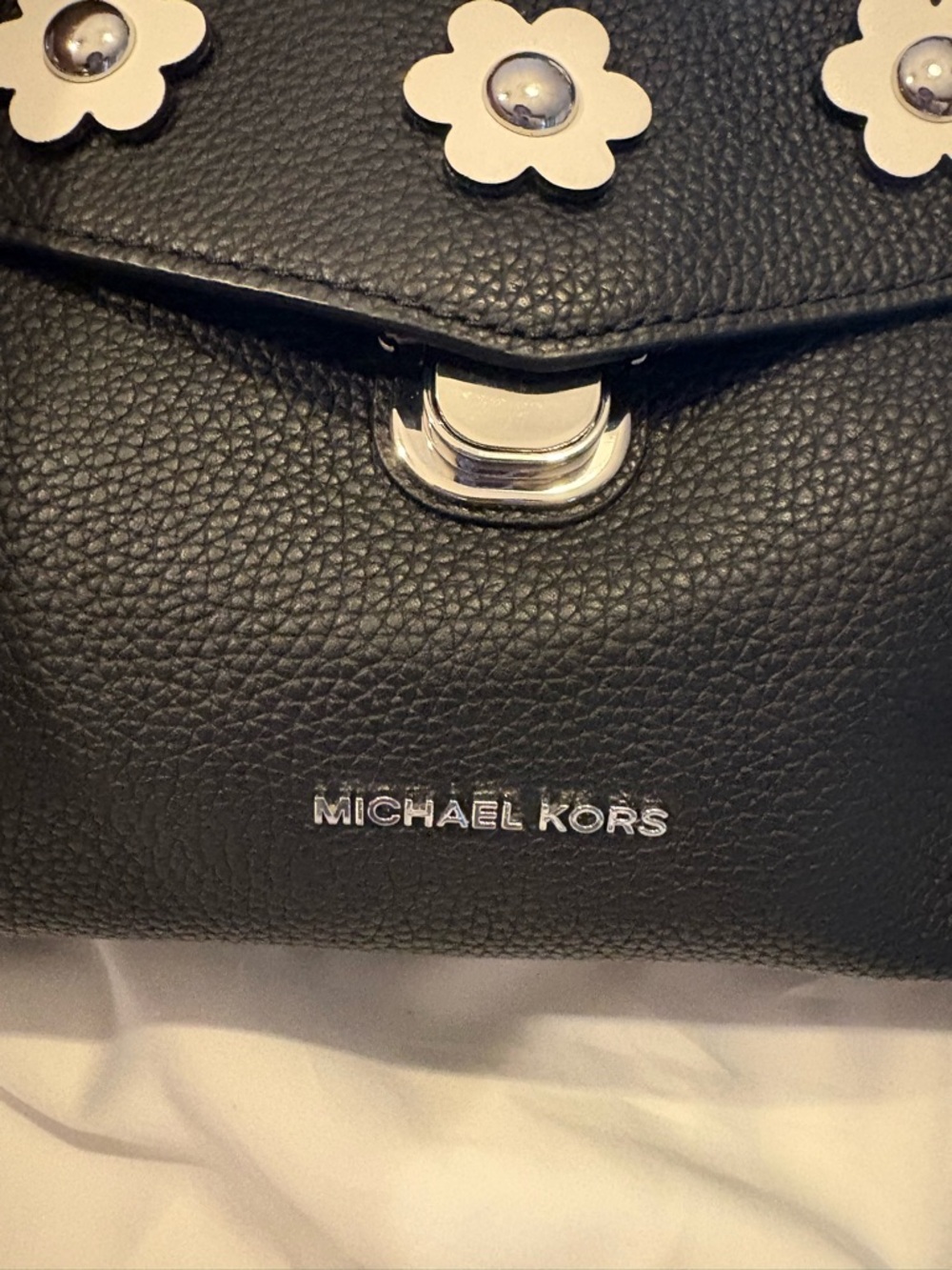 Michael Kors Floral Black and White Pebbled Leather Crossbody - Picture 6 of 14